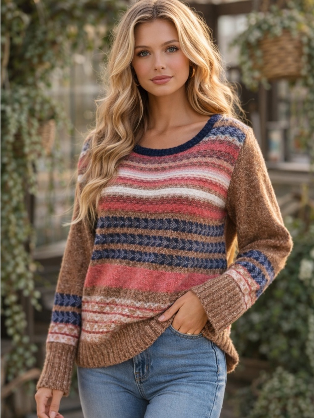 Anthropologie Hildasay Sparrow Wool Blend Stripe Sweater Boho Crop